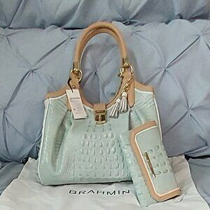 SET – NWT  Brahmin Elisa Sea Glass Tri-Color Hobo Bag and Checkbook Wallet